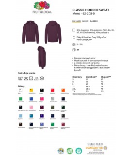 Bluza z kapturem Kangur męska 280g - 622080 - Fruit of the loom