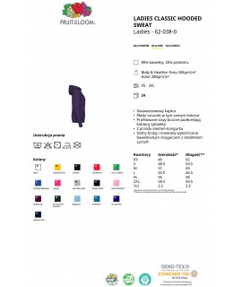 Bluza z kapturem Kangur damska 280g - 620380 - Fruit of the loom