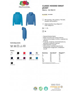 Bluza rozpinana z kapturem męska 280g - 620620 - Fruit of the loom