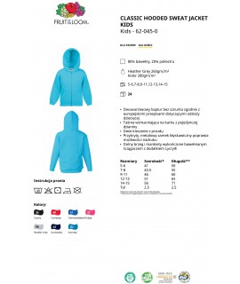 Bluza z kapturem rozpinana dziecięca  280g - 620450 - Fruit of the loom