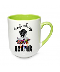 KUBEK KAWOWY Z KOLOROWYM ŚRODKIEM I UCHEM Z NADRUKIEM - logo / grafika / zdjęcie / napis