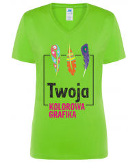 KOSZULKA DAMSKA KOLOROWA TSRLCMFP - COMFORT V-NECK  - z nadrukiem DTG / DTF - JHK