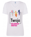 KOSZULKA DAMSKA BIAŁA TSRLCMFP - COMFORT V-NECK - Z NADRUKIEM DTG / DTF - JHK