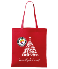 Torba bawełniana Świąteczna z logo - choinka wzorki - czerwona