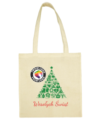Torba bawełniana Świąteczna z logo - choinka wzorki - ecru