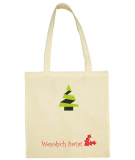 Torba bawełniana Świąteczna z logo - choinka zygzak - ecru