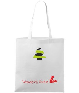 Torba bawełniana Świąteczna z logo - choinka zygzak - biała